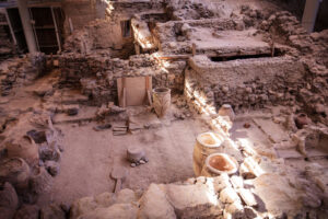 Ancient artifacts in archaeological site