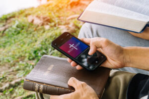 Reading bible and using worship app