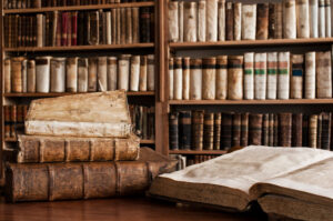 Antique books in an old library