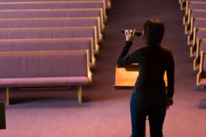 Singer practicing in empty church
