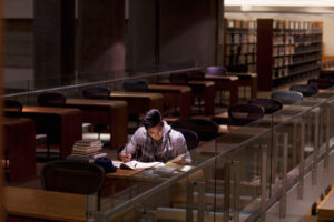 Studying alone in the library