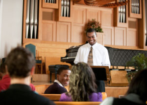 church congregation laughing