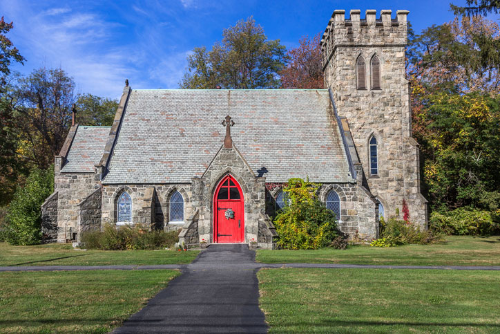 historic episcopal church with red door
